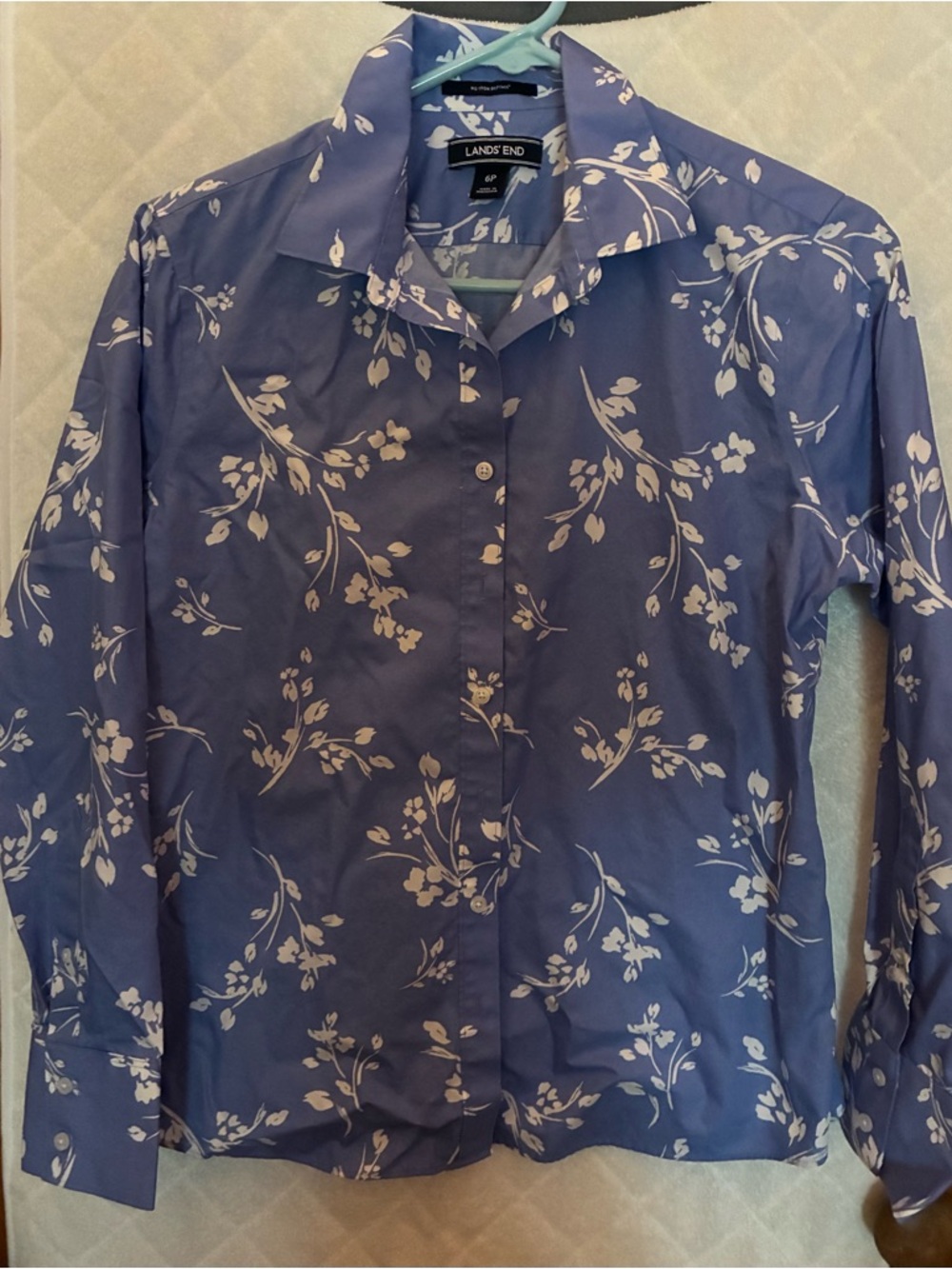 Lands' End Light Blue Floral Blouse